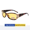 Y2K polarized sunglasses for women with tortoise frames and gold butterfly decor - Leopard Frame/Yellow Lens