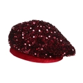 Fashionable dark red velvet beret hat featuring shimmering red sequins for women - M (56-58cm) / Red