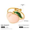 Adjustable stainless steel peach fruit ring with pink enamel and gold finish - Peach Style (NB-R24425)