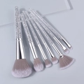 7pcs makeup brush set with silver diamond handles and soft synthetic bristles - Silver Drill / Grey Hair