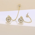 Elegant 14K gold chain earrings featuring a smiling face pendant with cubic zirconia - Chain Smiley (099)