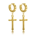 Pendientes de aro con cruz dorada pulida de acero inoxidable de alta calidad para unisex - Dorado