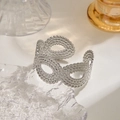 Fashion silver finish woven open cuff bracelet featuring hollow round link design for women - Silver Braided Hollow