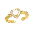 Goldener Herzring mit Kristallbesatz, Blattakzenten und verstellbarer offener Ringschiene - Herz-Stil / Gold