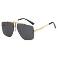 Lunettes de soleil carrées sans monture C1 gris avec monture en métal doré - Gris uni