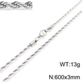 Silberne Edelstahl-Kordelkette 600x3mm Spezifikationen und Gewichtsdetailansicht - Stahlfarbene Kordelkette