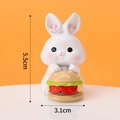 Miniature white cartoon resin rabbit holding a burger figurine ornament, 5.5cm height - Mini Resin Burger Rabbit Ornament Type A / 5.5cm x 3.1cm