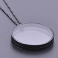Zwevende medaillon ketting van zwart roestvrij staal met ronde glazen hanger - Binnendiameter 40mm / Zwart