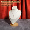 Beige microfiber necklace display stand with solid wood base for jewelry presentation - Medium / Beige