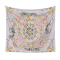 Detailed pattern of a mandala tapestry featuring soft pink daisies and green leaves - Pink Yellow Daisy Mandala