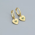 Orecchini a cerchio cuore in argento 925 dorato con pietra verde marquise e raggiati - Oro