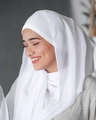 Elegant white solid color pearl chiffon hijab scarf for women in a side-view portrait - White