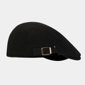 Detail of vintage black canvas beret hat showing the bronze metal adjustment buckle - Adjustable / Black