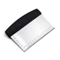 Stainless steel dough scraper with black handle and 14cm measuring scale on blade - Black
