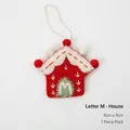 Christmas wool felt house ornament with red trim and white embroidered letter M - Letter M House