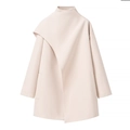 Women's light pink wool coat with a minimalist asymmetric scarf collar and long sleeves - Milky White