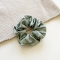 French vintage sage green scrunchie with metallic glitter finish for ponytail styling - Medium / Grey Green
