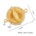 Connettore Madonna placcato oro con zirconi per creazione gioielli fai da te - Vergine Maria Rotonda / M589803-Oro