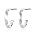 Orecchini a cerchio a forma di C in argento sterling S925 con finitura lucida e riflessi - Argento 925 / Oro Bianco