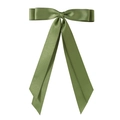 Elegant olive green satin bow hair clip with long ribbons and premium glossy finish - 2.5cm Duckbill Clip-Z244 / Green