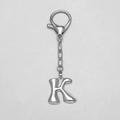 Polished silver metal bubble letter K keychain with lobster clasp and chain link - Letter K