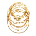 Chunky gold layered bracelet set with toggle clasp and rhinestone charm details - 5 Pcs Gold Toggle Rhinestone Set