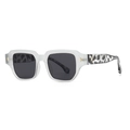 Square matte white sunglasses with leopard print temples and gold arrow rivets - Frosted Transparent White Frame Gray Lens