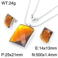 Set gioielli in acciaio inossidabile argento con ciondolo e orecchini in vetro ambra - 25*21mm / Acciaio Ambra (KS225772-GC)