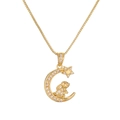 Goldene Halskette mit Mond, Hase und Sternanhänger, besetzt mit Zirkon-Steinen - Mond-Hase