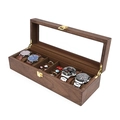 Boîte à montres en bois foncé avec 4 emplacements et compartiments bijoux en velours brun - Boîte À Bijoux De Montre En Noyer Noir À 6 Emplacements/Intérieur Café
