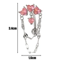 Silver stainless steel belly ring featuring three pink heart crystals and dangling chains - Silver-Pink Zirconia