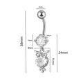 Piercing ombelico gufo argento con zirconi bianchi e dettagli misure dimensionali - 1.6x10mm / #11 Gufo
