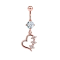 Rose gold belly button ring featuring a heart-shaped cubic zirconia pendant on white background - Style 30