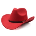 Klassischer roter Filz-Cowboyhut mit schwarzem Gürtel und goldener Schnalle - M (56-58cm) / Rot