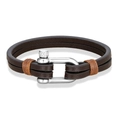 Bracciale retrò in pelle marrone a doppio strato con chiusura a ferro di cavallo argento - Marrone Scuro