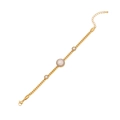 Elegante bracciale dorato con perla centrale contornata da diamanti e perle laterali - Bracciale di Perle Tonde in Pieno Zirconia (5#)