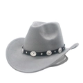 Grey ethnic style western cowboy hat with silver-tone metal decorative band detail - M (56-58cm) / Ethnic Metal Decoration / Gray