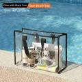 Black trim large transparent waterproof beach tote bag with swim gear poolside view - Black