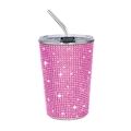 Sparkly 17oz pink rhinestone stainless steel tumbler with straw and clear lid - 500ml / Rose Red