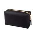Portable black octagonal makeup bag in textured PU leather with golden zipper - Medium / Black