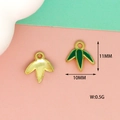 Bamboo leaf charms in green enamel and gold alloy for DIY jewelry making 11x10mm - 1 Bamboo Leaf