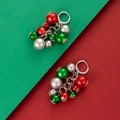 Christmas pearl earrings with red, green, and silver beads on silver metal hooks - Red Green Silver Spheres