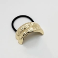 Chic black elastic hair tie with a hammered gold curved metal plate for low ponytails - Hammered Texture Gold
