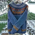Detail van het vintage Fair Isle-breipatroon in blauw en oranje op de wintertrui - 9138# Blauw / 3XL
