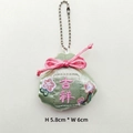 Detail of green silk embroidered lucky bag with pink florals and silver chain - Auspicious (Chain Version) / Green