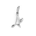 Cursive letter A silver titanium pendant with heart accent in mirror polished finish - Letter A / Silver
