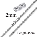 Minimalist silver stainless steel 2mm rope chain necklace with 45cm length and lobster clasp - 2mm/45cm / Steel