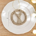 Pendaglio natalizio dorato con renna da 9 cm e glitter per decorazione albero di Natale - Testa di Cervo