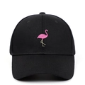 Unisex schwarze Baumwoll-Baseballkappe mit rosa Flamingo-Stickerei auf gebogenem Schirm - Schwarz