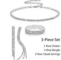 Set gioielli in cristallo argento con collana a una fila e orecchini a nappa - Collana a fila singola + Orecchini a 3 file + Bracciale a 3 file